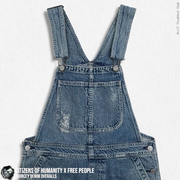 CITIZENS OF HUMANITY X FREE PEOPLE QUINCEY PATCHWORK EMBROIDERED DENIM OVERALLS - Picture 5 of 16